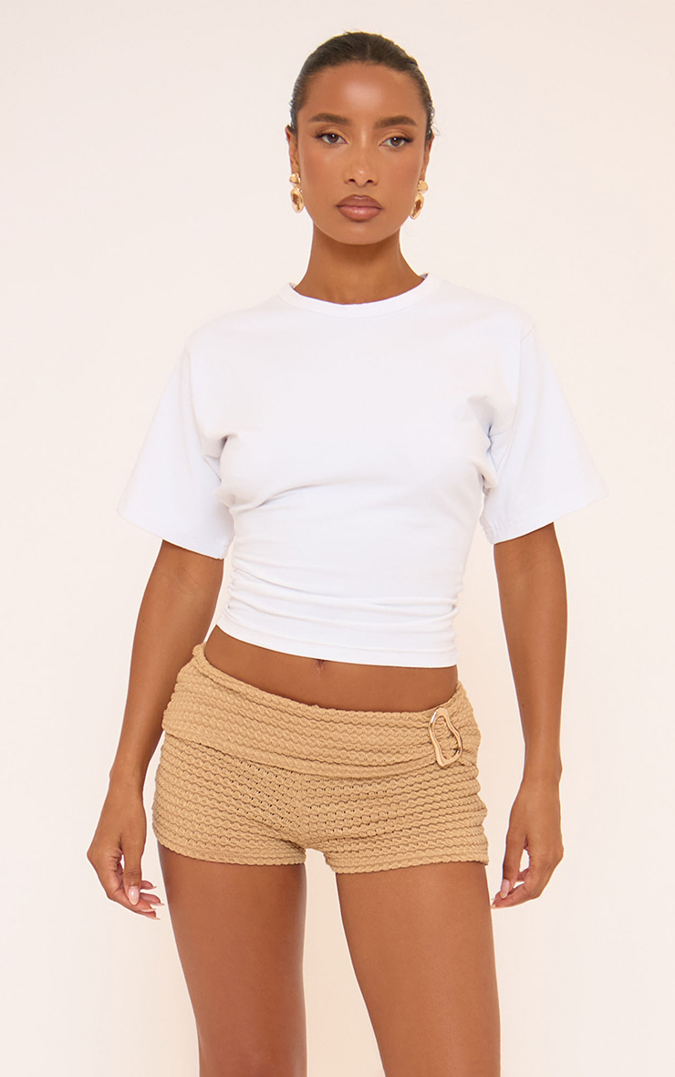 Low Rise Gold Trim Fold Over Shorts In Beige | EGO US | EGO