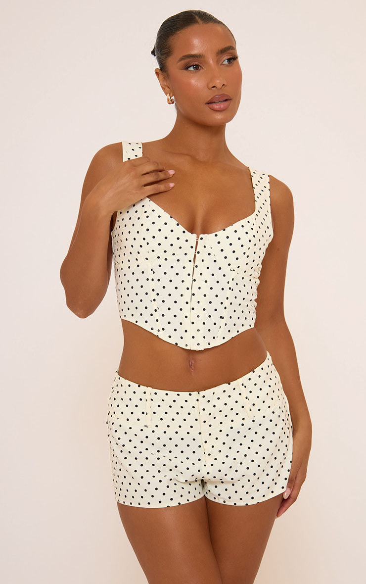 Sweetheart Neck Hook And Eye Detail Top In Cream Polka Dots | EGO