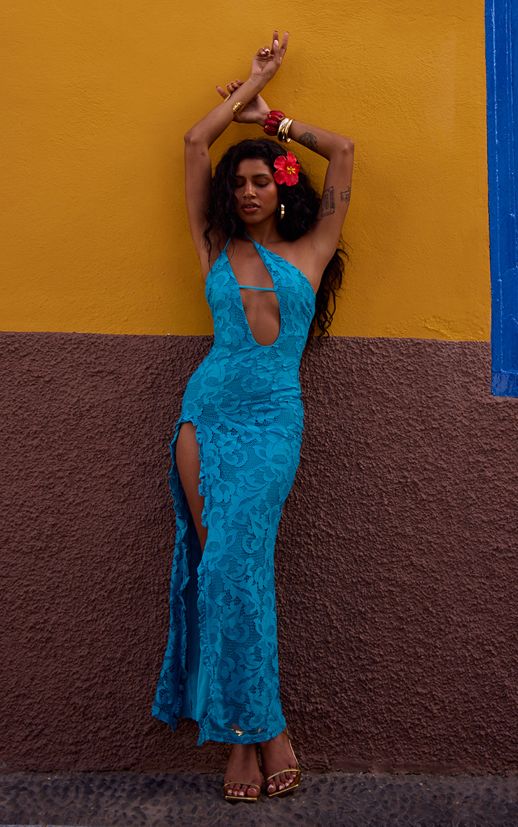 blue lace cut out dress Blue
