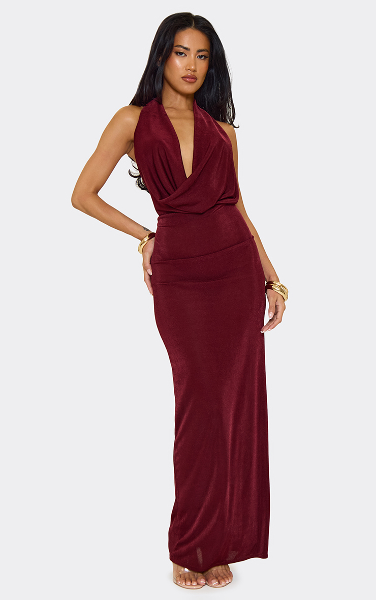 rare beauty burgundy backless maxi dress Sheer Embellished Backless Maxi Dress in Burgundy - 8 main image 1