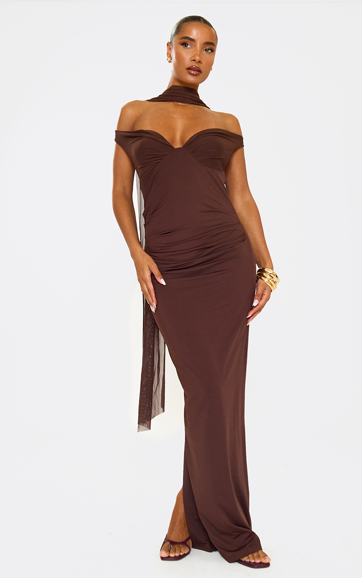 Bardot Mesh Scarf Detail Maxi Dress In Brown | EGO US | EGO