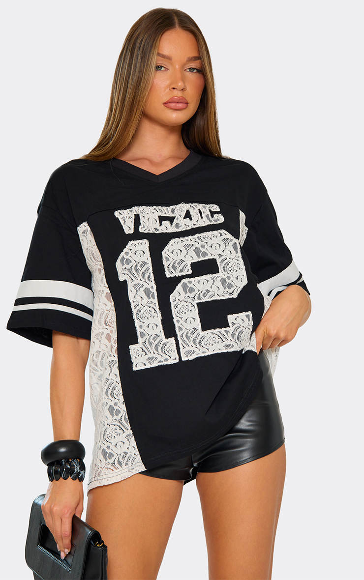 ス*し様 Basicks OVERSIZED STRIPE FOOTBALL S Oversized Short Sleeve Lace Side Stripe Detail Football Jersey In