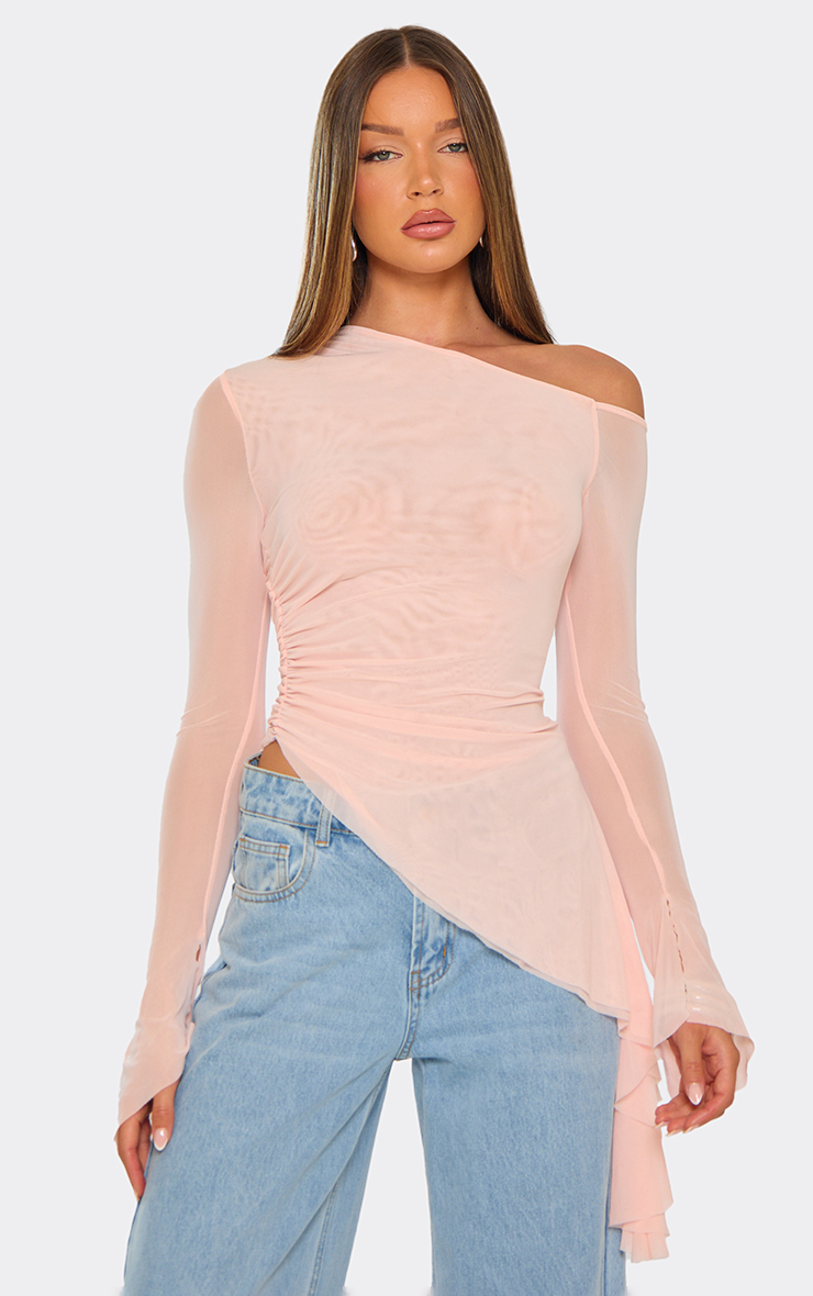 Long Sleeve One Shoulder Asymmetric Hem Top In Baby Pink | EGO US