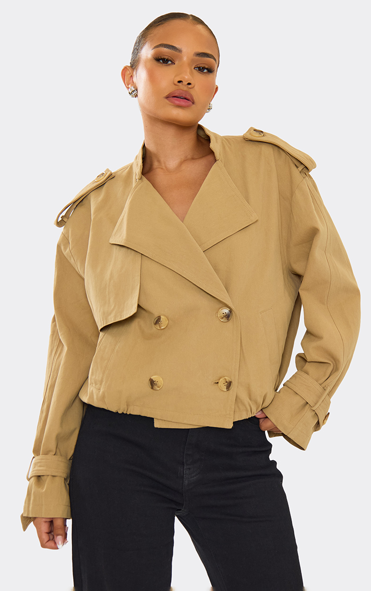 Long Sleeve Pocket Detail Cropped Trench Coat In Beige | EGO US | EGO