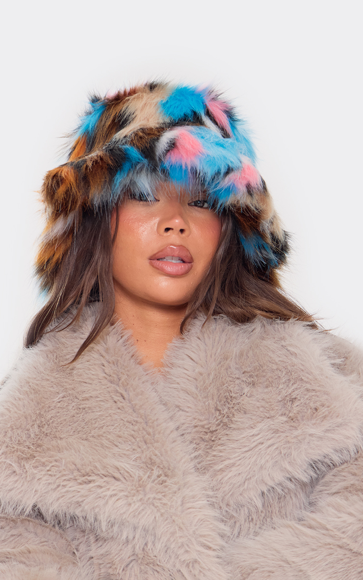 Oversized Bucket Hat In Blue Multi Faux Fur | EGO US | EGO