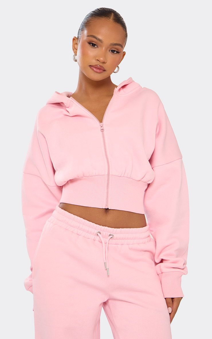 Zip Through Cropped Hoodie In Baby Pink | EGO US | EGO