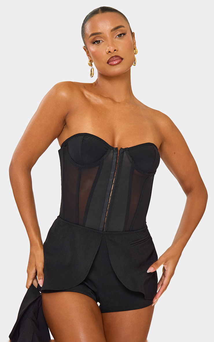 Bandeau Mesh Panelled Corset Top In Black | EGO US | EGO