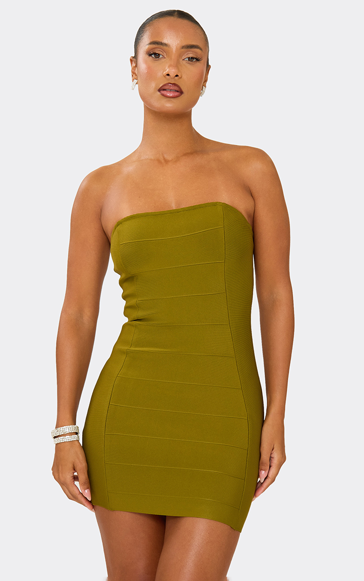 Bandeau Mini Dress In Olive Green Bandage | EGO US | EGO