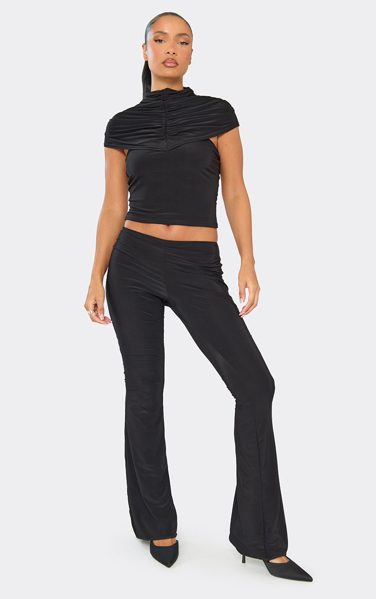 Low Rise Flared Detail Trousers In Black Slinky, Women's Size US 4 - EGO