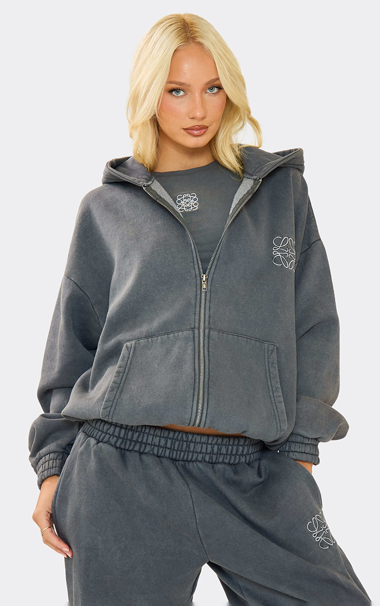 IRIE FISHING CLUB エジプト スウェットパーカー XL グレー Long Sleeve Embroidered Swirl Logo Detail Oversized Zip Up Hoodie