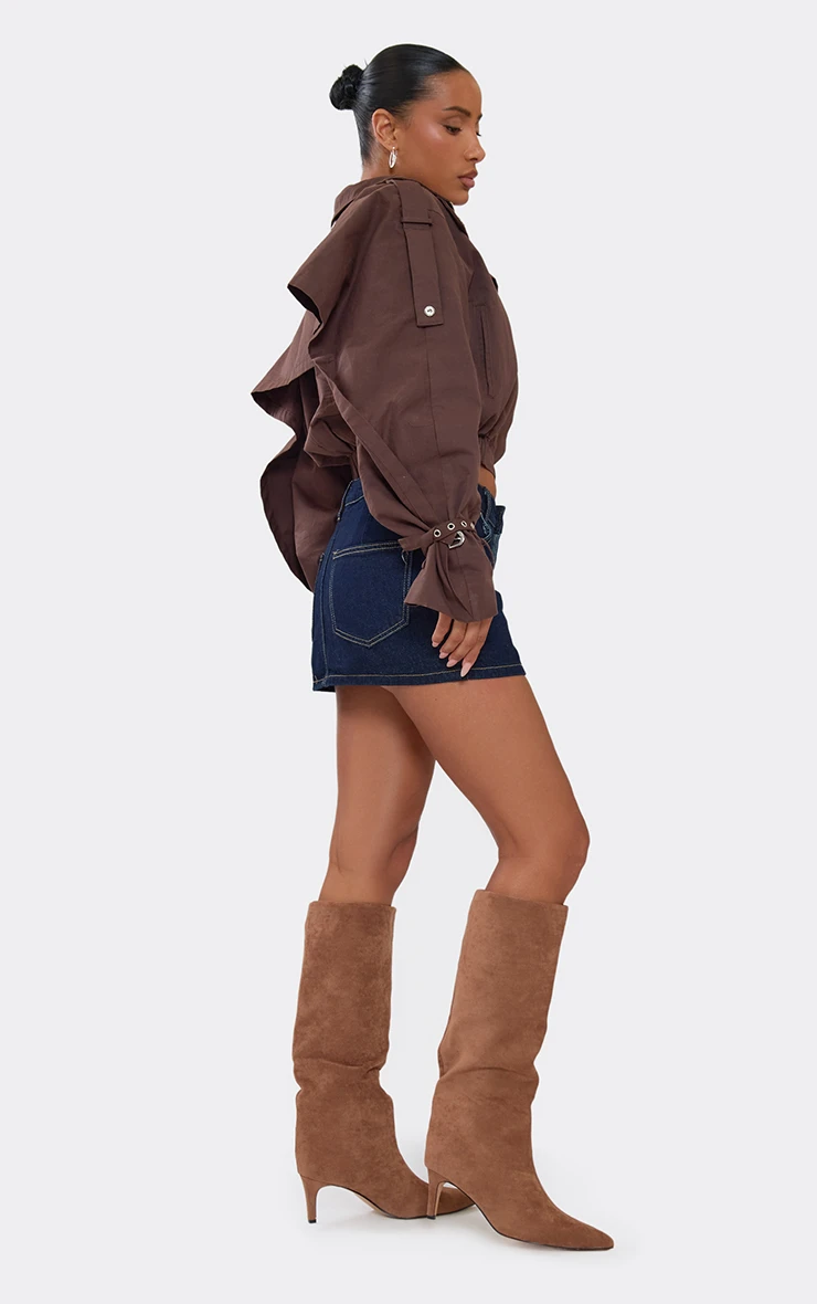 Special Pointed Toe Knee High Heeled Boot In Mocha Faux Suede | EGO US ...