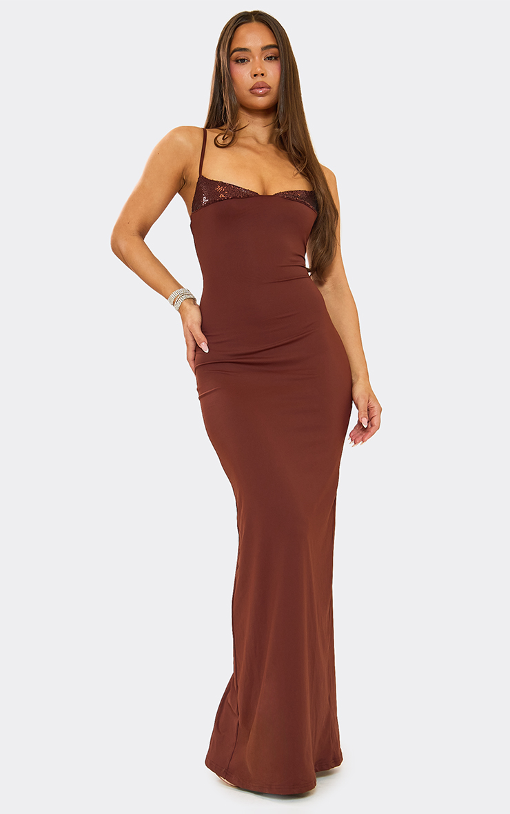 Strappy Contrast Sequin Bust Detail Maxi Dress In Chocolate Brown EGO — free download