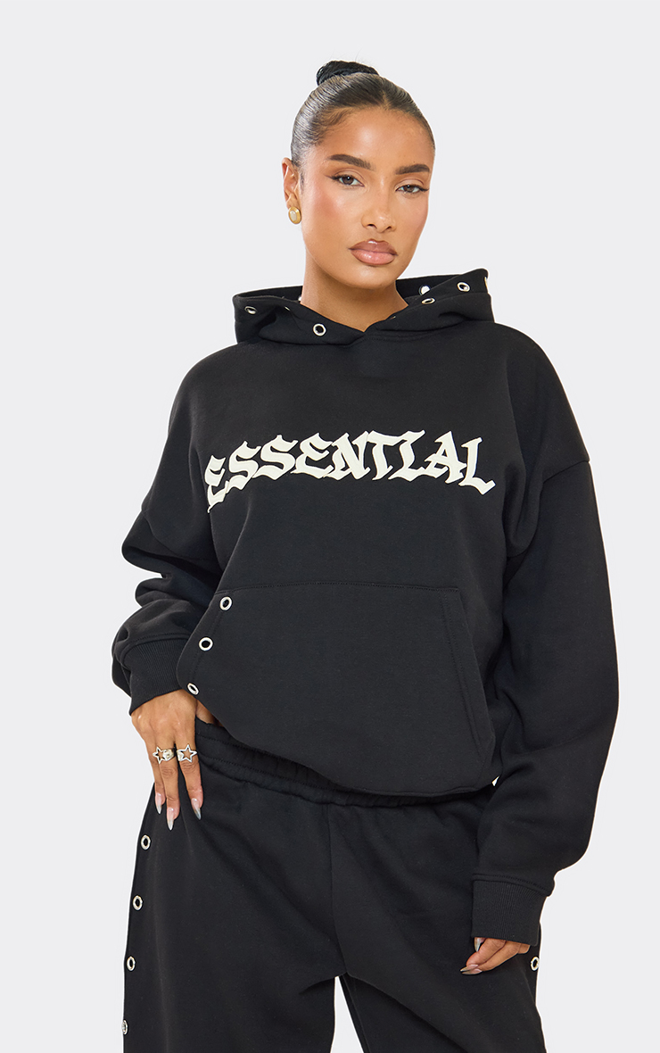 Eyelet Detail Essential Graphic Hoodie In Black | EGO US | EGO