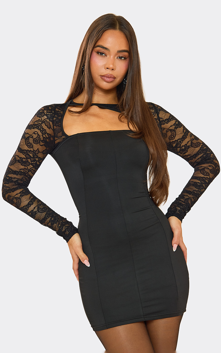 Long Sleeve Lace Cut Out Detail Mini Dress In Black | EGO US | EGO Long Sleeve Lace Cut Out Detail Mini Dress In Black | EGO US | EGO