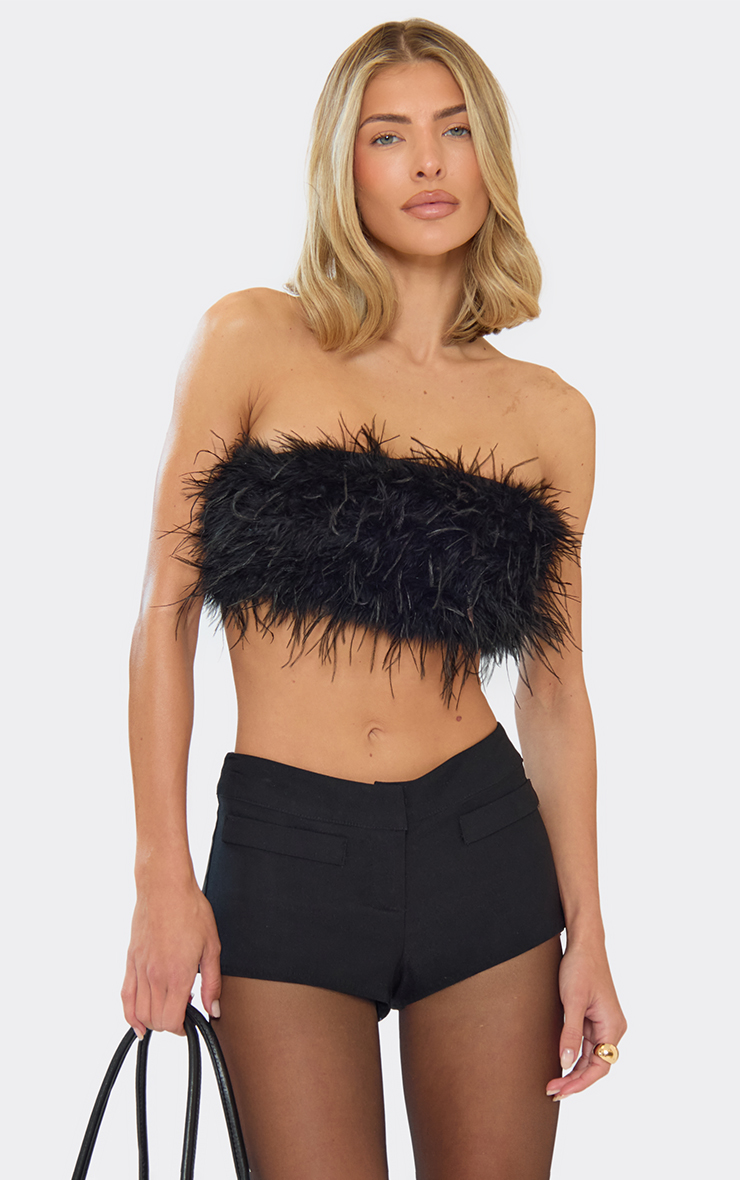 Bandeu Crop Top In Black Feather | EGO US | EGO