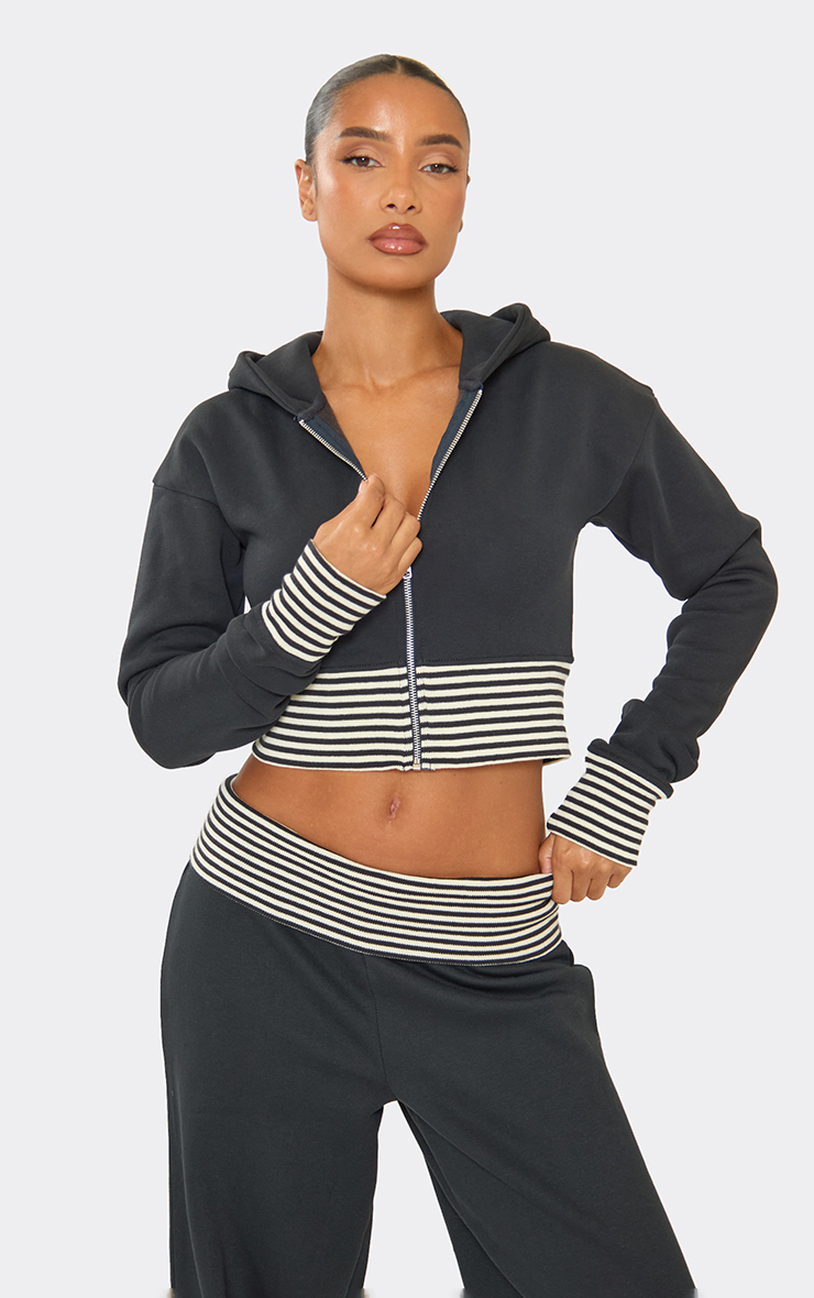 Contrast Stripe Fitted Zip Up Hoodie In Navy | EGO US | EGO