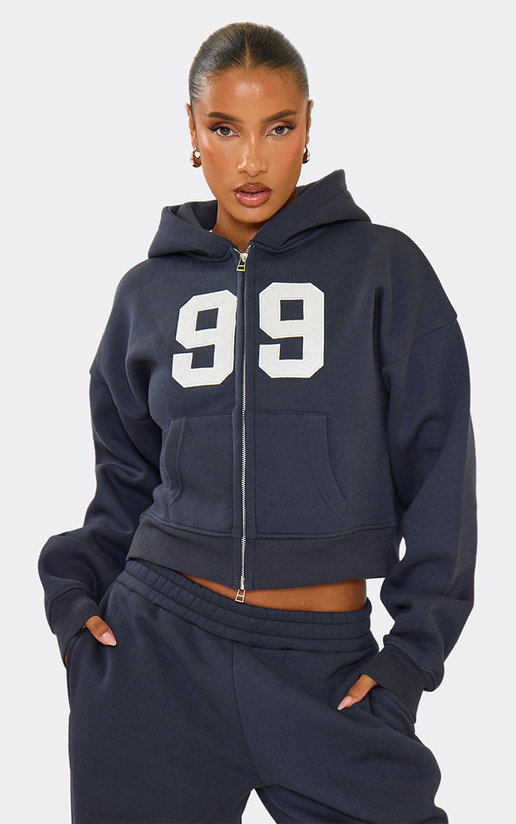 Long Sleeve 99' Graphic Double Zip Boxy Hoodie In Navy | EGO US | EGO
