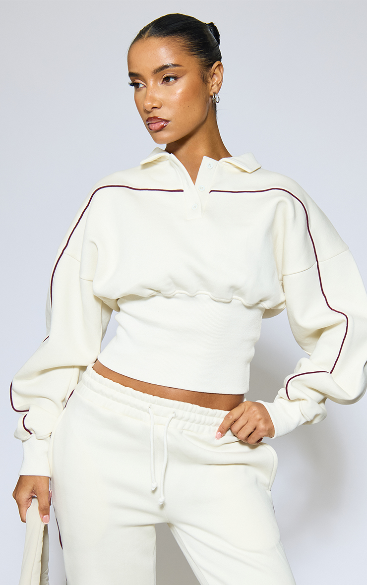 Contrast Piping Detail Button Front Cinched Waist Collared
