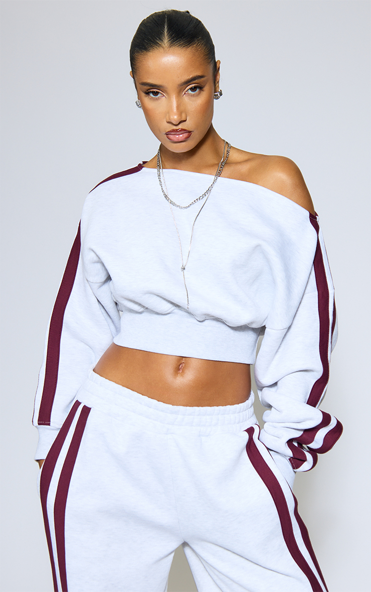 Off The Shoulder Long Sleeve Side Stripe Detail Sweatshirt In