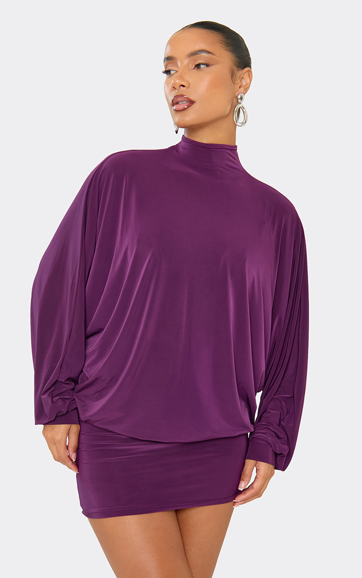 High Neck Bat Wing Mini Dress In Purple | EGO US | EGO High Neck Bat Wing Mini Dress In Purple | EGO US | EGO