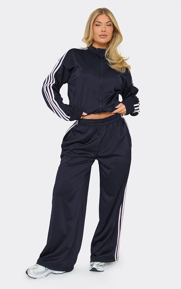 Low Rise Side Stripe Wide Leg Track Pants In Navy Blue | EGO US | EGO