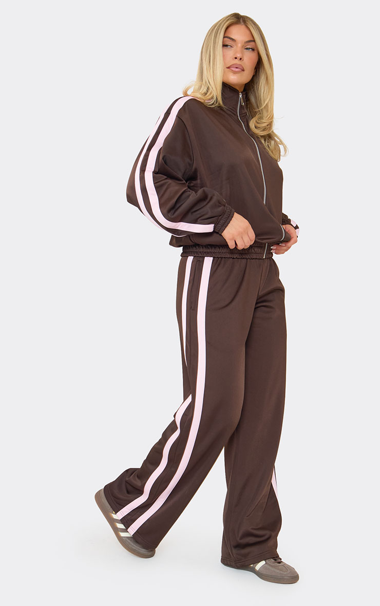 Mid Rise Contrast Side Stripe Track Pants In Chocolate Brown | EGO