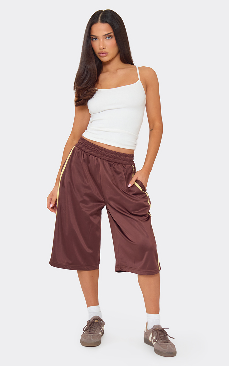 Drawstring Waist Tricot Side Stripe Jorts In Chocolate Brown | EGO