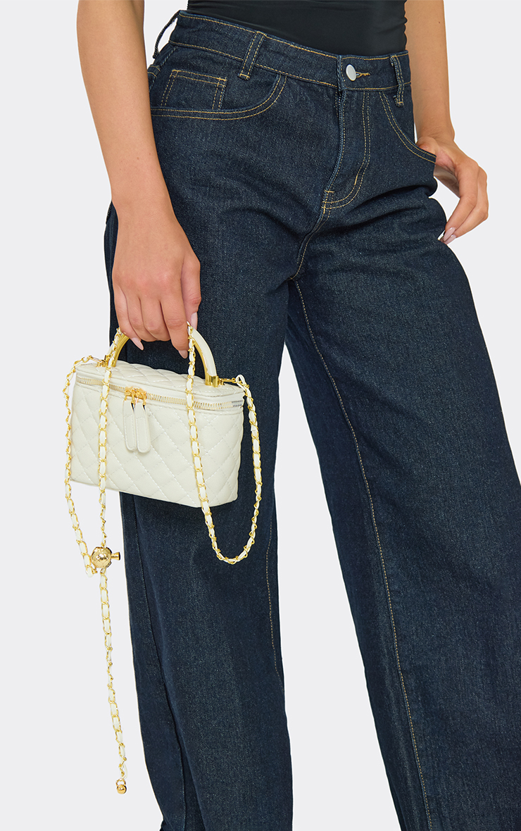 Julez Zip Detail Vanity Bag In White Quilted Faux Leather | EGO US