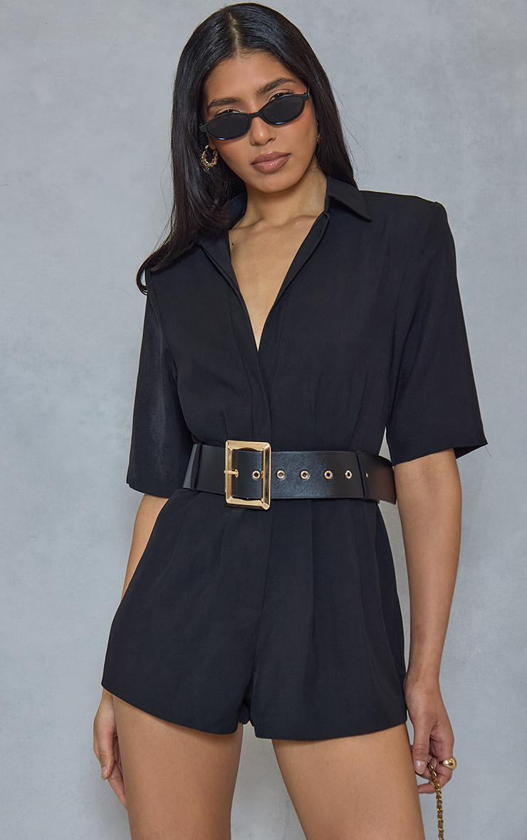 Short Sleeve Oversized Belt Detail Playsuit In Black | EGO US | EGO