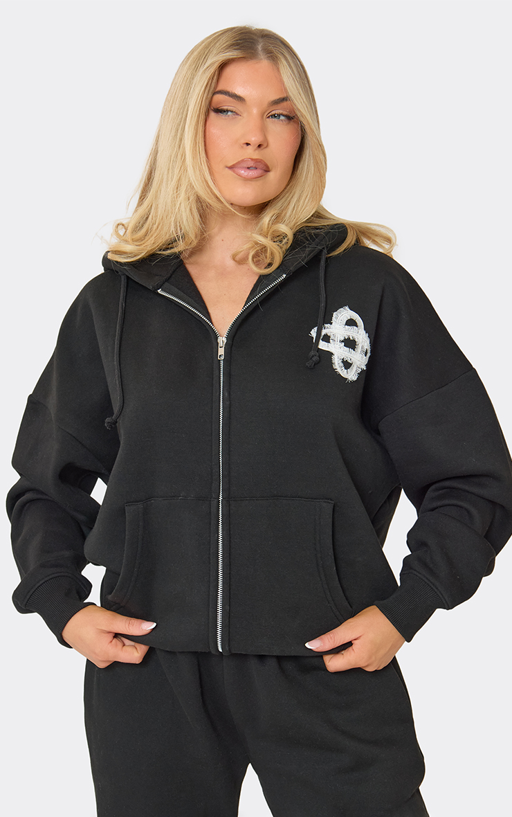 Swirl Graphic Zip Up Oversized Sweatshirt In Black | EGO US | EGO