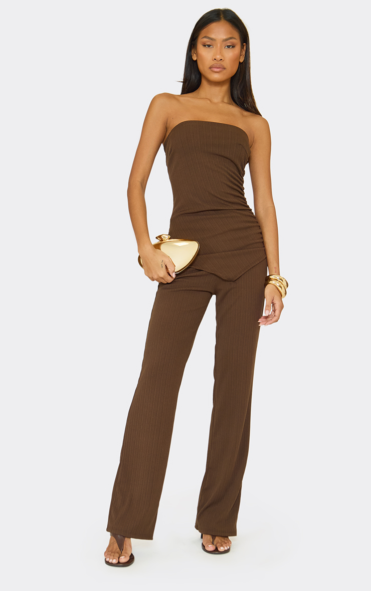 Bandeau Asymmetric Top And High Waist Straight Leg Trousers Co-Ord Set ...