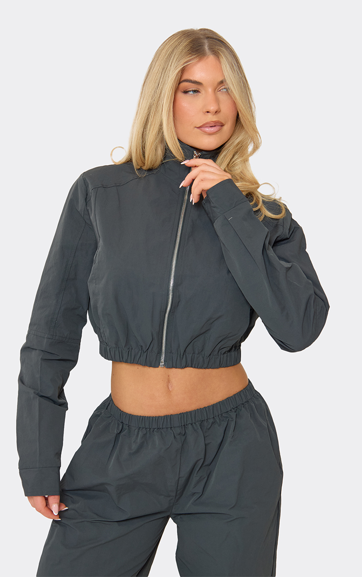 Cropped Zip-Up Jacket In Steel Blue Shell | EGO US | EGO