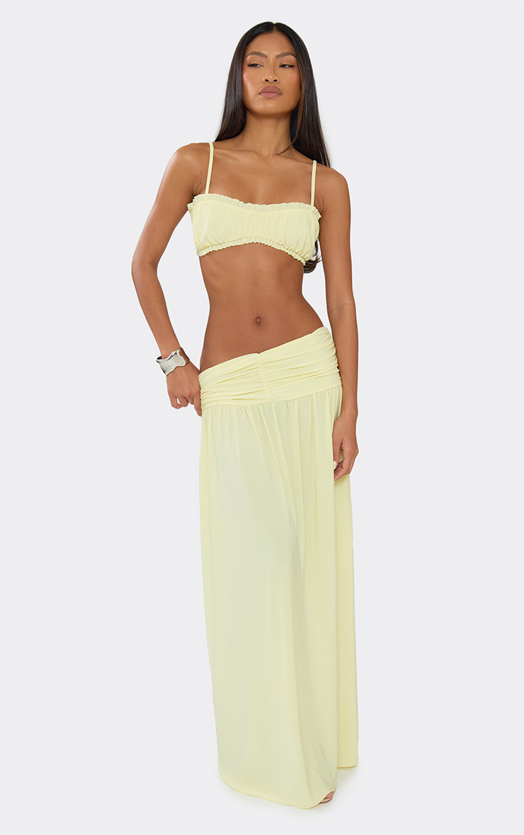 Mid Waist Ruched Waistband Maxi Skirt In Lemon