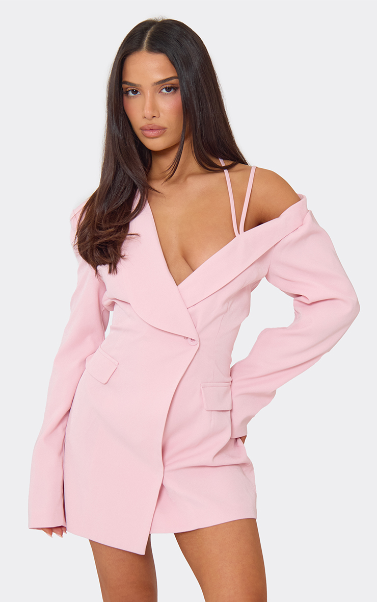 pink long sleeve blazer dress ZARA NWT SS21 WOMAN DRAPED JACKET BLAZER DRESS LIGHT PINK MINI DRESS S