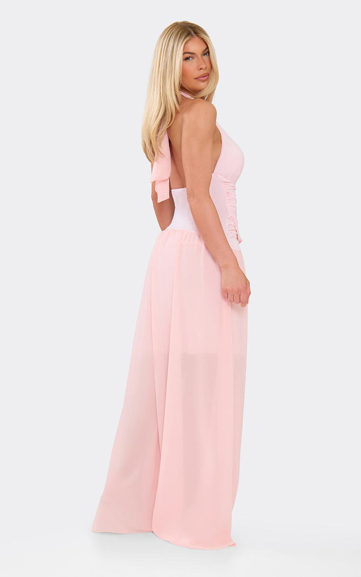 Plunge Halterneck Dropped Waist Maxi Dress In Pink | EGO AU | EGO