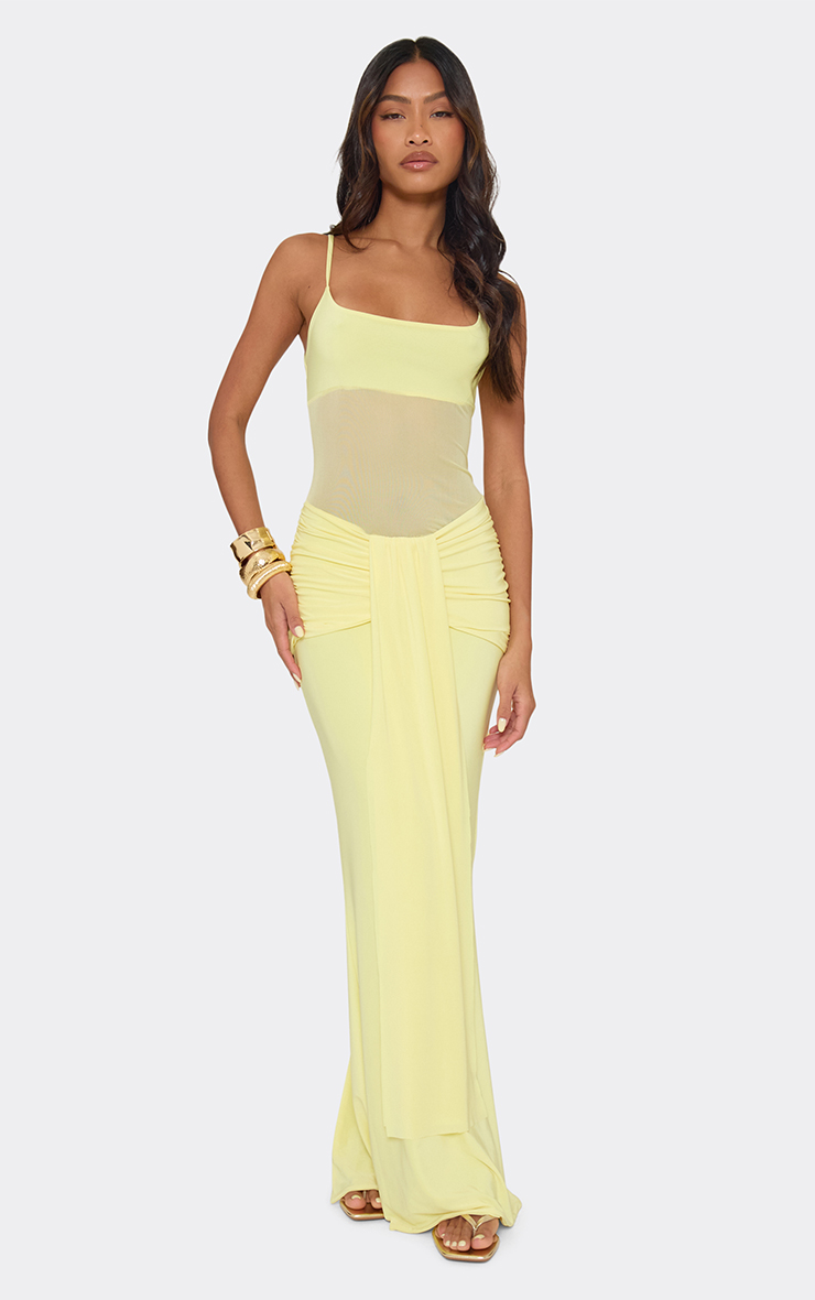 yellow sheer dress Cut-out Lace Tulle Sleeved Prom back evening gowns with flowers. Flowing Mustard Yellow Chiffon Semi