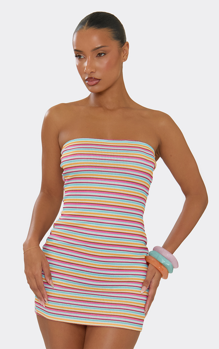 colorful striped mini dress Apricot Colorful Stripe Khai Mini Dress M