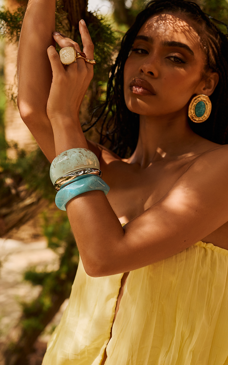 【極美品】Llife FLAQUE BANGLE Chunky Bangle Bracelet Pack In Silver And Blue Resin | EGO US | EGO