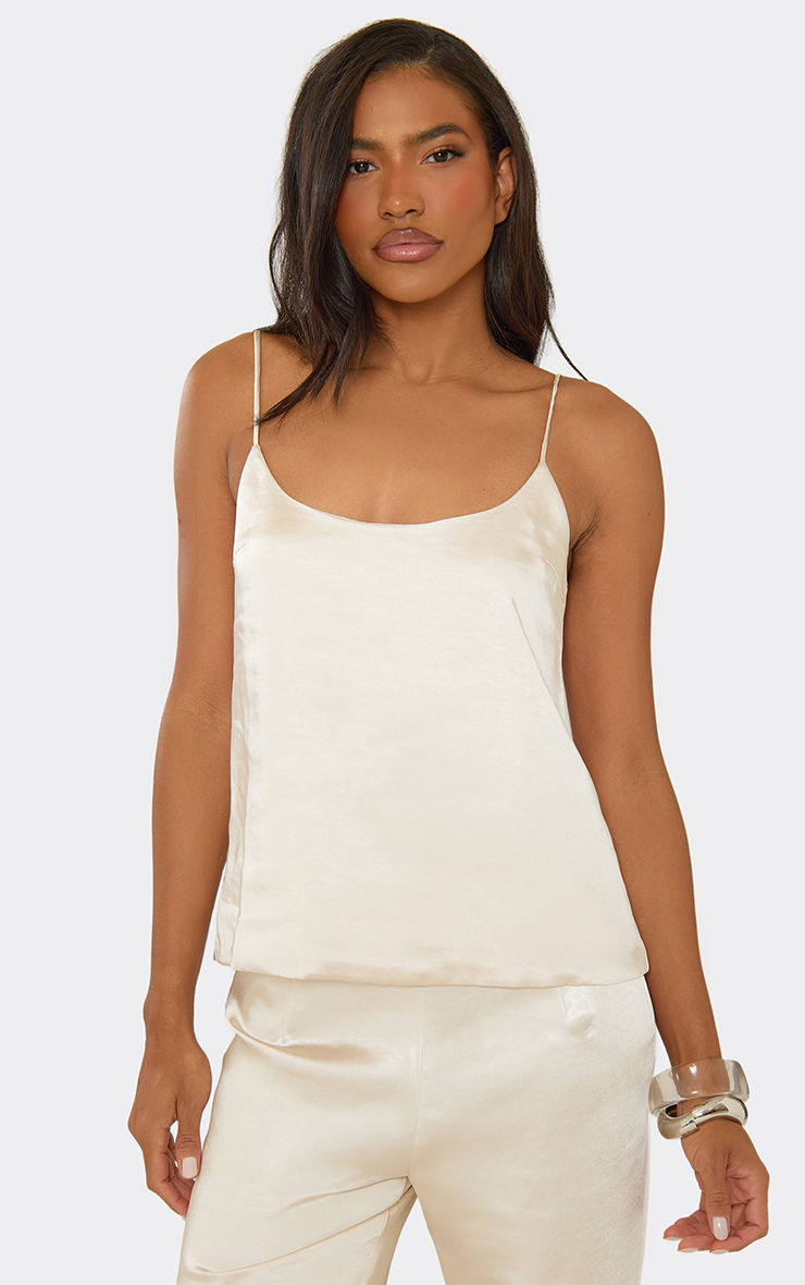 Strappy Scoop Neck Cami Top In Cream Satin | EGO US | EGO