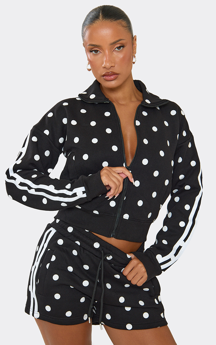 Long Sleeve Side Stripe Zip Up Jacket And Shorts Co-Ord Set In