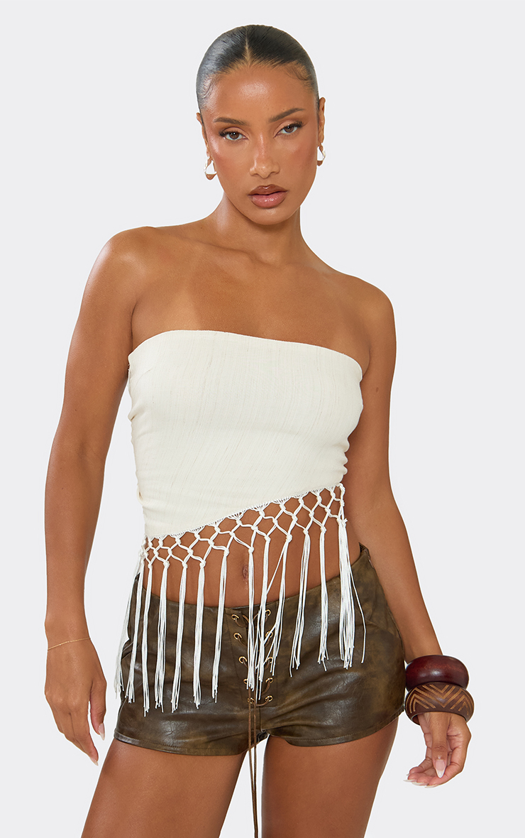 Bandeau Fringing Hem Tie Back Top In Cream | EGO US | EGO