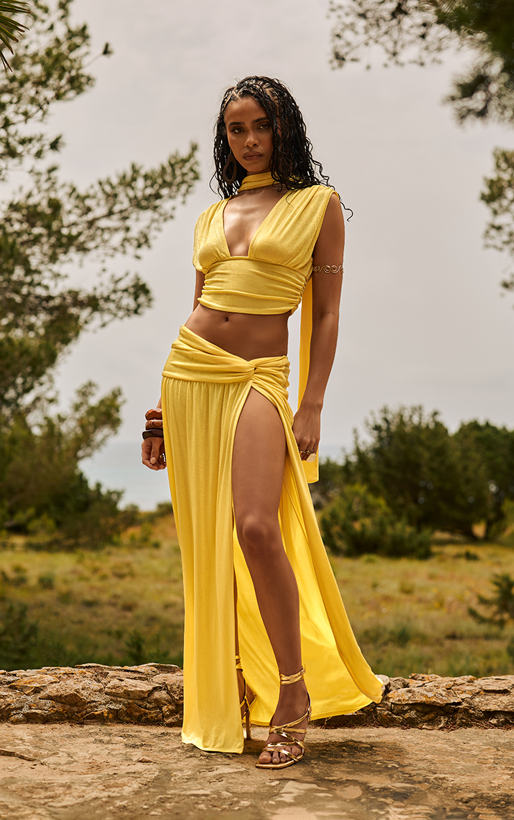 Knuth Marf｜slit skirt swim wear Knot Detail Split Leg Maxi Skirt In Lemon | EGO US | EGO