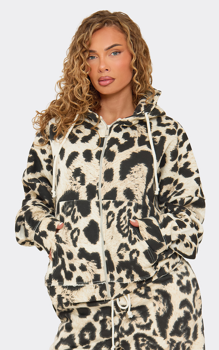 Long Sleeve Oversized Zip Up Hoodie In Leopard Print | EGO US | EGO