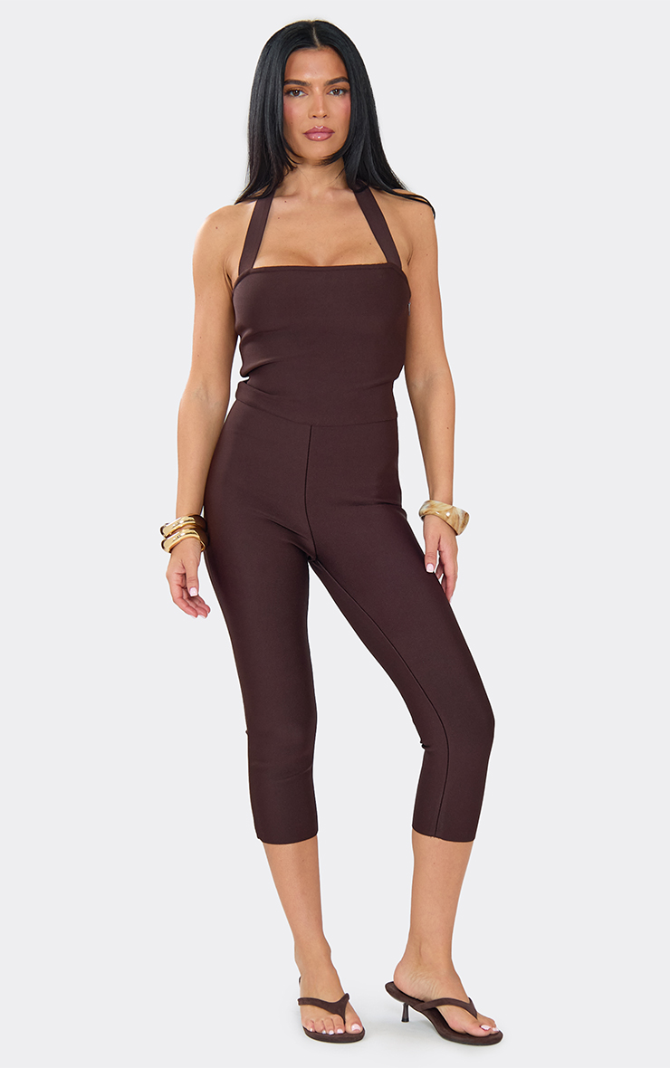 Halterneck Capri Jumpsuit In Chocolate Bandage | EGO US | EGO