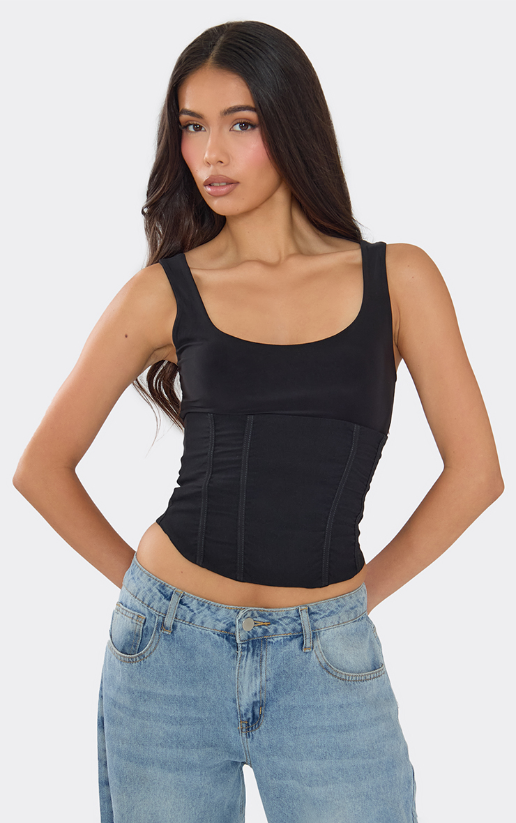 Zip Up Corset Cami Top In Black Slinky | EGO US | EGO
