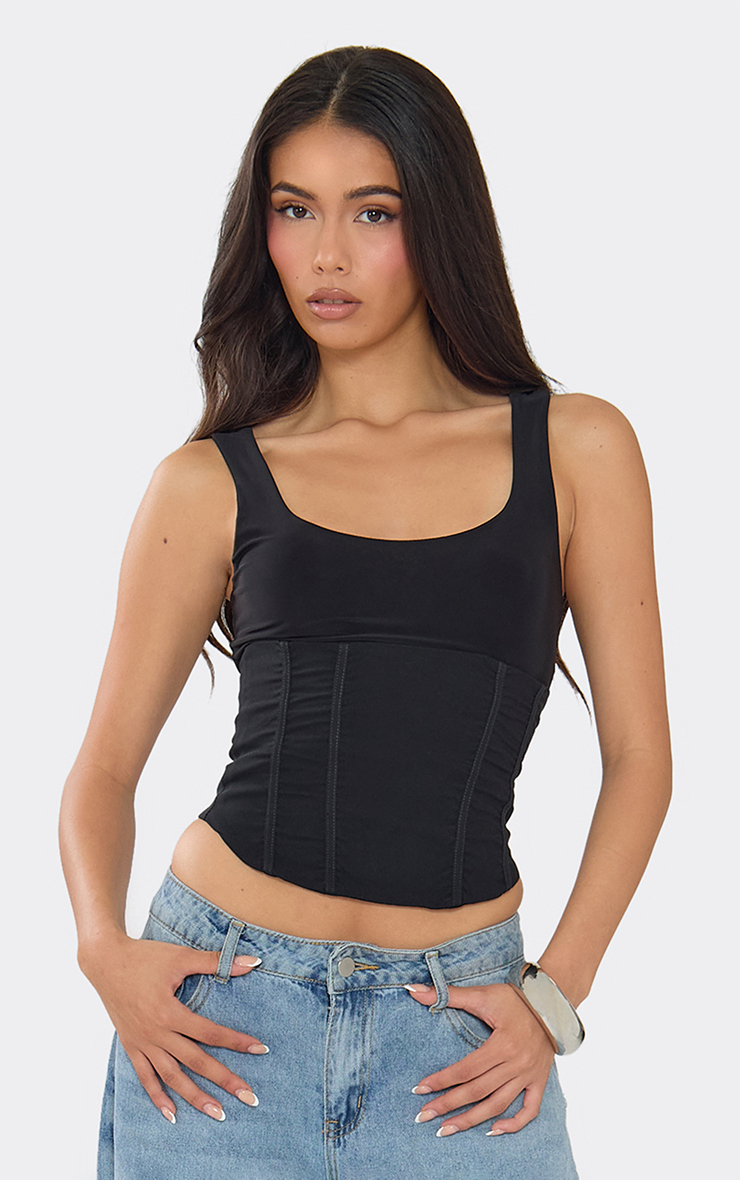 Zip Up Corset Cami Top In Black Slinky | EGO US | EGO