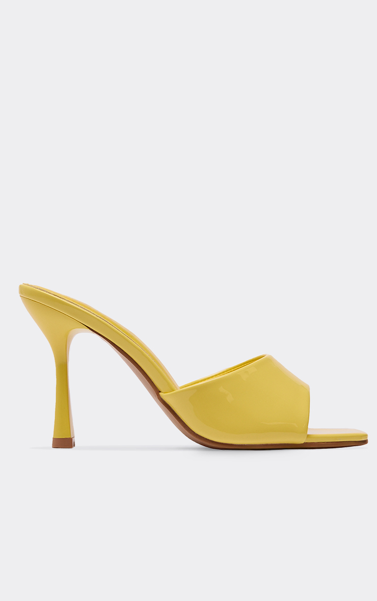 Gaia Square Peep Toe Stiletto Heeled Mule In Yellow Patent | EGO