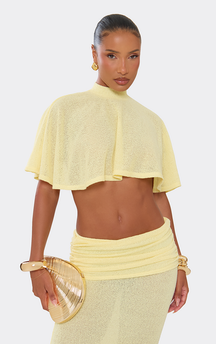 High Neck Cropped Cape Top In Lemon Knit. | EGO US | EGO