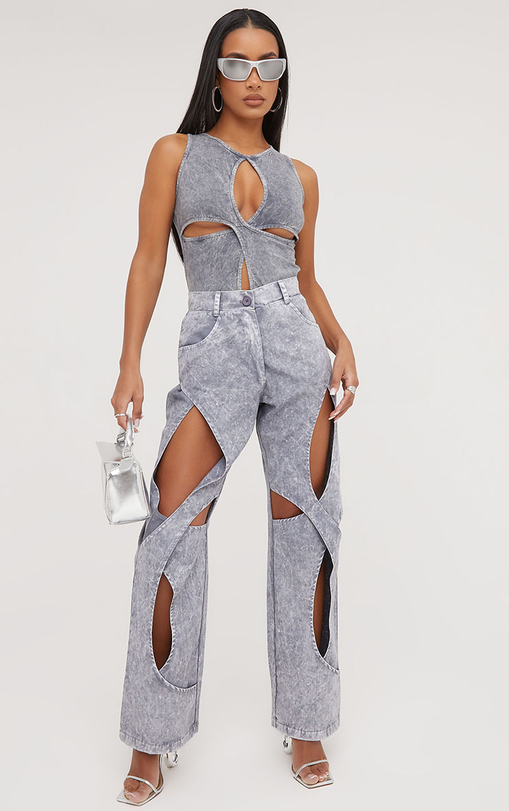 High Waist Cross Cut Out Detail Straight Leg Trousers In