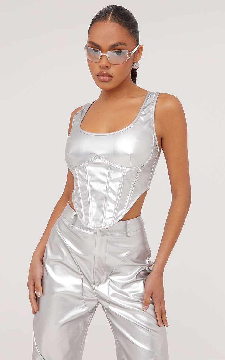 トップス Herpraha circular bustier silver Zara Silver Metallic Knit Bustier Top | Pickle